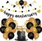 Happy Wedding Decorations – Gold & Black Banner, Cake Topper, Balloons & Hanging Decor (Gold)
